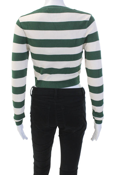 Zara Womens Long Sleeve Slim Fit Striped Top Green White Size M
