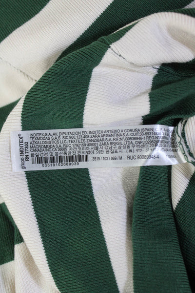 Zara Womens Long Sleeve Slim Fit Striped Top Green White Size M