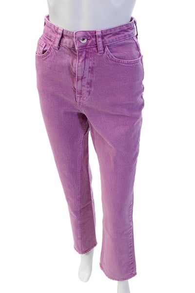 Zara Womens High Waisted Colored Straight Leg Jeans Pink Size 4