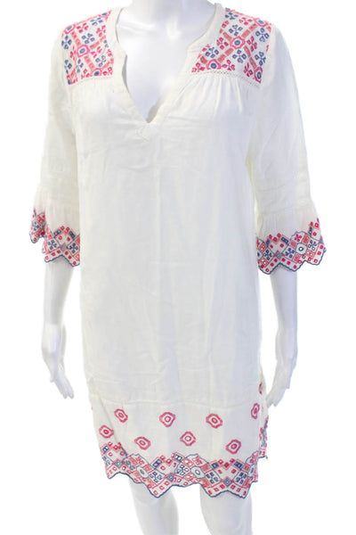 Vineyard Vines Womens Short Sleeve V Neck Embroidered Trim White Size 8