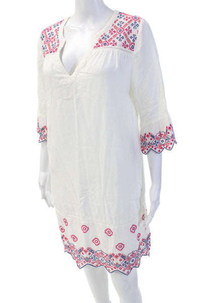 Vineyard Vines Womens Short Sleeve V Neck Embroidered Trim White Size 8