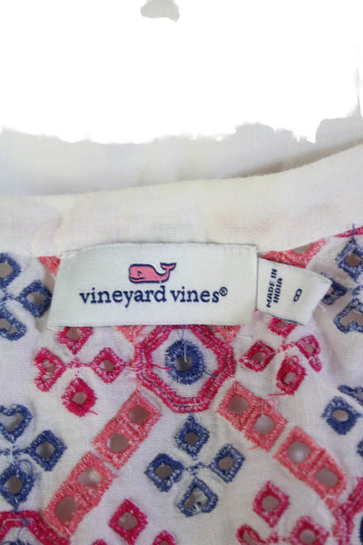 Vineyard Vines Womens Short Sleeve V Neck Embroidered Trim White Size 8