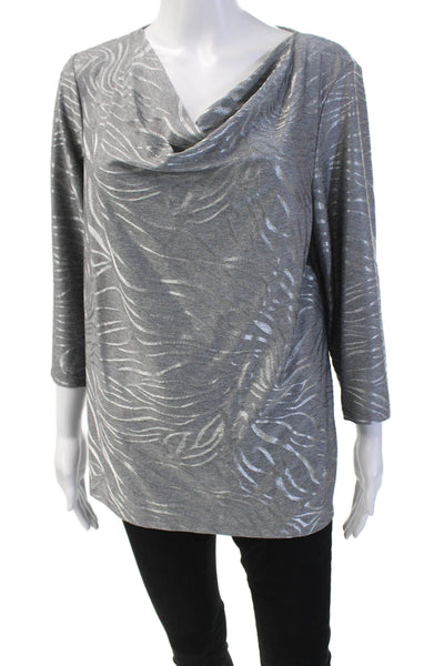 Chicos Womens 3/4 Sleeve Scoop Neck Abstract Blouse Gray Size 2