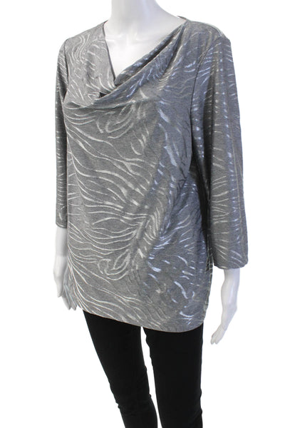Chicos Womens 3/4 Sleeve Scoop Neck Abstract Blouse Gray Size 2