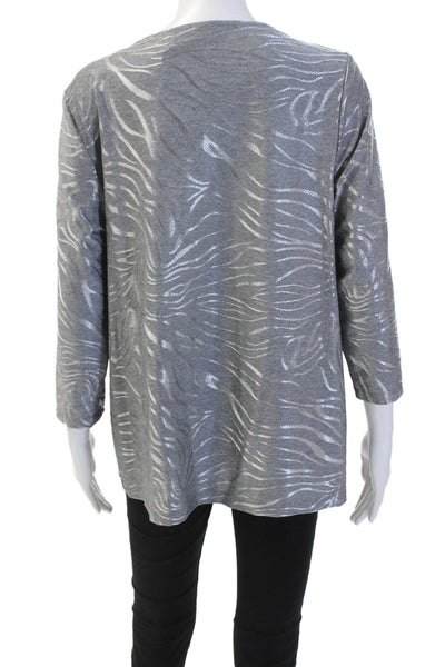 Chicos Womens 3/4 Sleeve Scoop Neck Abstract Blouse Gray Size 2