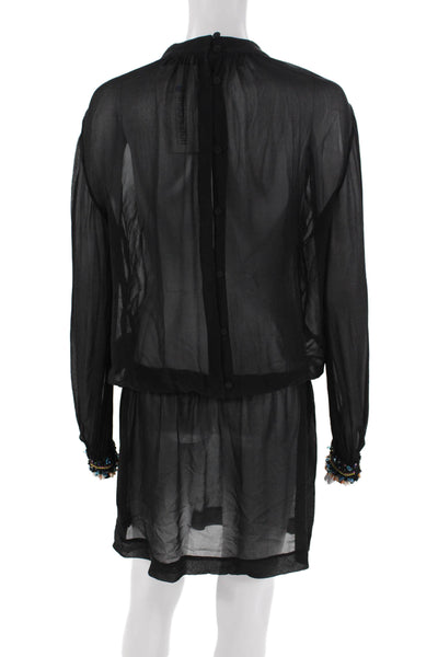 Megan Park Womens Sheer Rhinestoned Cuff Detail Mini Dress Black Size 1