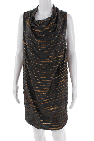 Sachin & Babi Womens Silk Striped Sequined Detail Cowl Neck Dress Gray Size 4