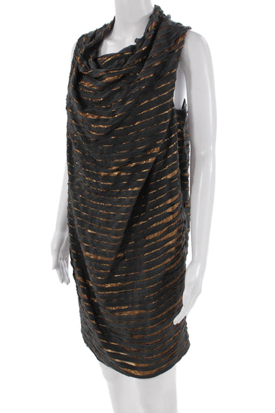Sachin & Babi Womens Silk Striped Sequined Detail Cowl Neck Dress Gray Size 4