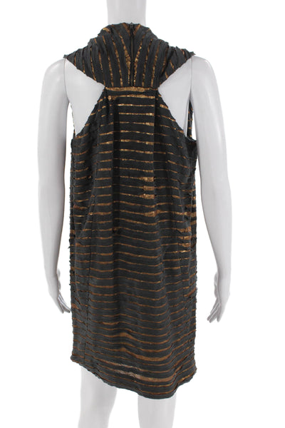 Sachin & Babi Womens Silk Striped Sequined Detail Cowl Neck Dress Gray Size 4