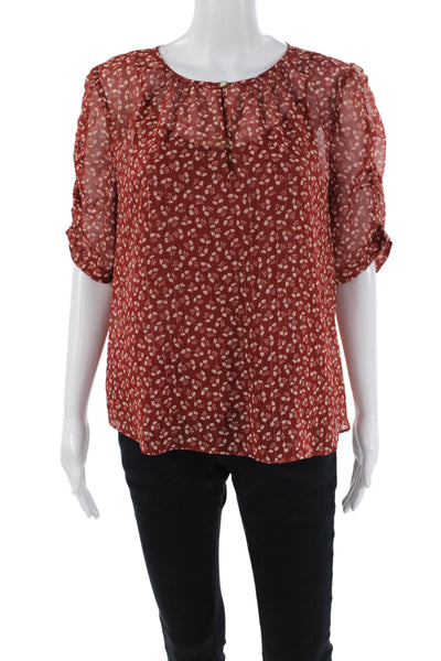 J Crew Womens Sheer Floral Print Rouched Blouse With Camisole Red Size L