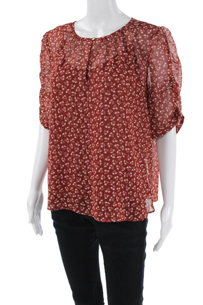 J Crew Womens Sheer Floral Print Rouched Blouse With Camisole Red Size L