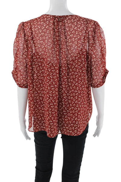 J Crew Womens Sheer Floral Print Rouched Blouse With Camisole Red Size L