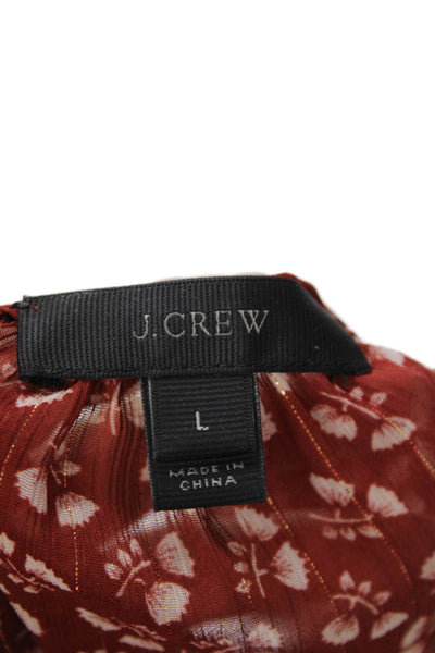 J Crew Womens Sheer Floral Print Rouched Blouse With Camisole Red Size L
