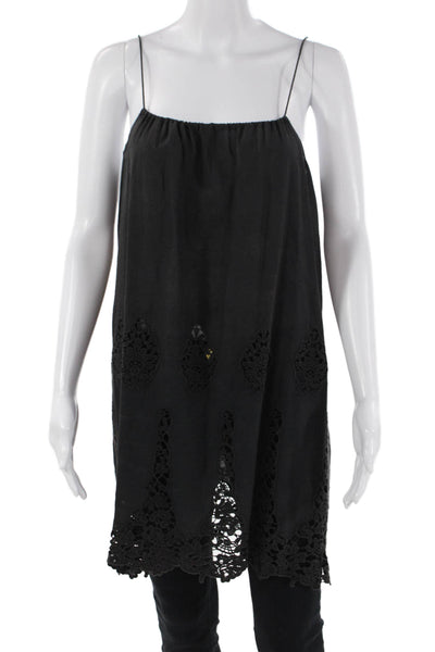 Miguelina Womens Cotton Gathered Neckline Detail Long Lace Blouse Black Size S