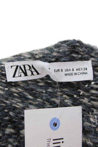 Zara Womens Chunky Knitted Long Sleeve Round Neck Sweater Gray Size S