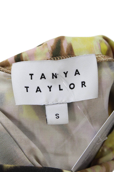 Tanya Taylor Womens Rouched Detail Abstract Print Turtleneck Top Yellow Size S