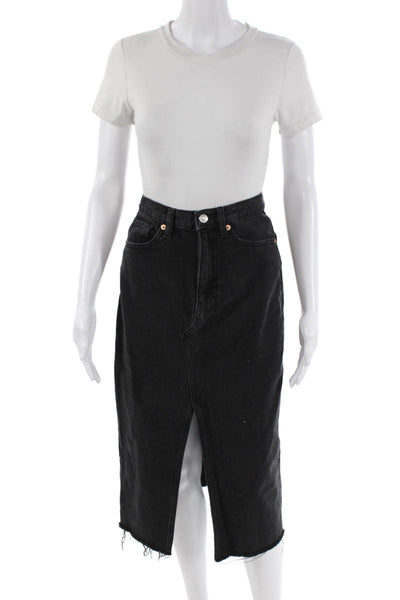 MNG Womens Cotton Anais Distress Midi Denim Skirt Black Size XS