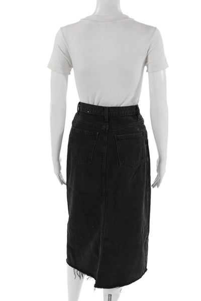 MNG Womens Cotton Anais Distress Midi Denim Skirt Black Size XS