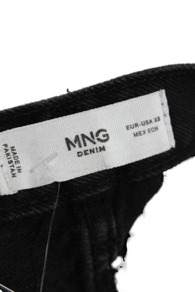 MNG Womens Cotton Anais Distress Midi Denim Skirt Black Size XS