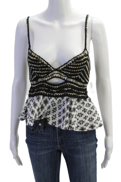 Anthropologie Womens Spaghetti Strap Knit Abstract Top Black White Size XS