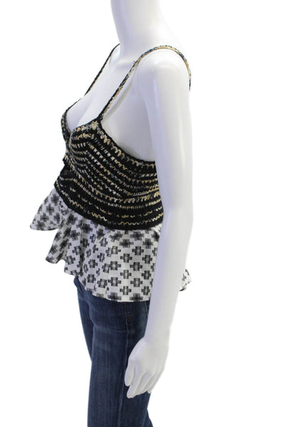 Anthropologie Womens Spaghetti Strap Knit Abstract Top Black White Size XS