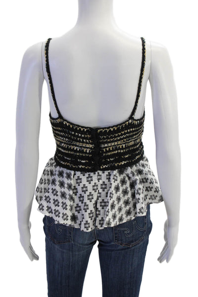Anthropologie Womens Spaghetti Strap Knit Abstract Top Black White Size XS