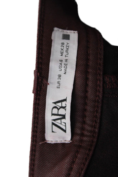 Zara Womens High Rise Slim Leg Jeans Barbeque Red Cotton Size 6