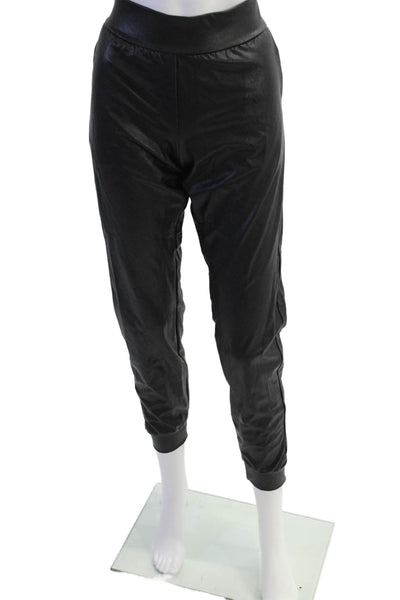 Commando Womens Faux Leather High Rise Jogger Pants Black Size Medium