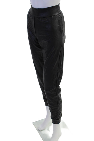 Commando Womens Faux Leather High Rise Jogger Pants Black Size Medium