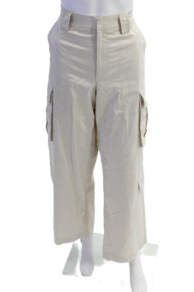 Zara Womens Wide Leg High Rise Zip Up Cargo Pants Beige Size Small