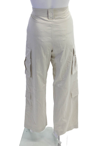 Zara Womens Wide Leg High Rise Zip Up Cargo Pants Beige Size Small