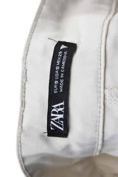 Zara Womens Wide Leg High Rise Zip Up Cargo Pants Beige Size Small