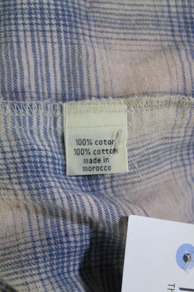 Hartford Womens Plaid Button Down Long Sleeves Shirt Beige Blue Cotton Size 2