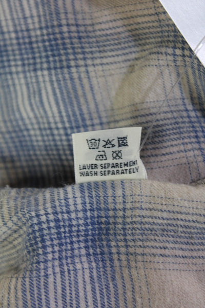 Hartford Womens Plaid Button Down Long Sleeves Shirt Beige Blue Cotton Size 2