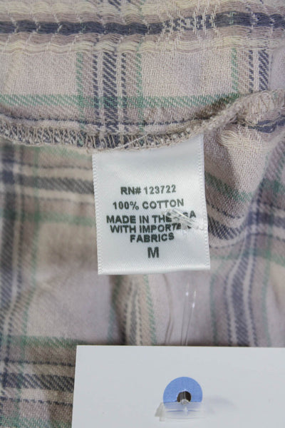 Xirena Womens Plaid Ruffled Button Down Shirt Pink Cotton Size Medium