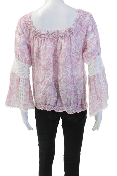Temptation Positano Womens Linen Paisley Print Blouse White Pink Size Medium