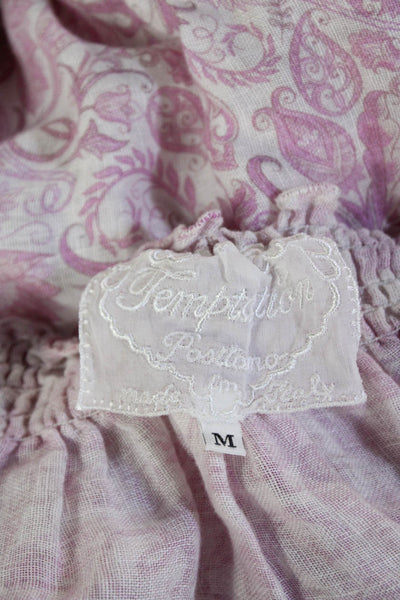 Temptation Positano Womens Linen Paisley Print Blouse White Pink Size Medium