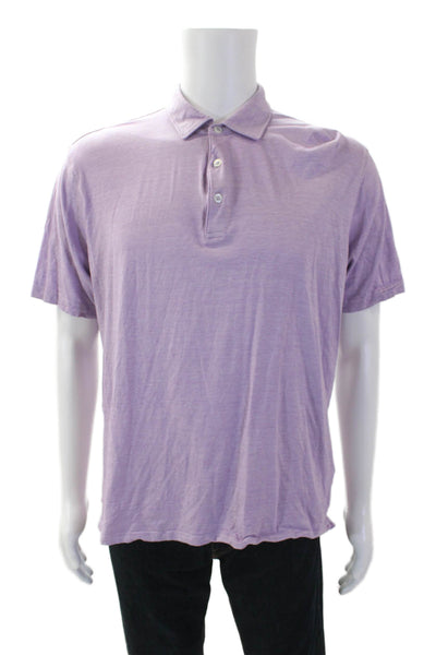 Peter Millar Mens Short Sleeves Polo Shirt Purple Cotton Blend Size Large