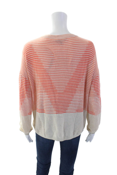 St. John Womens Cotton V-neck Long Sleeve Stripe Top Pink Size S
