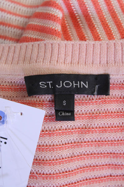 St. John Womens Cotton V-neck Long Sleeve Stripe Top Pink Size S