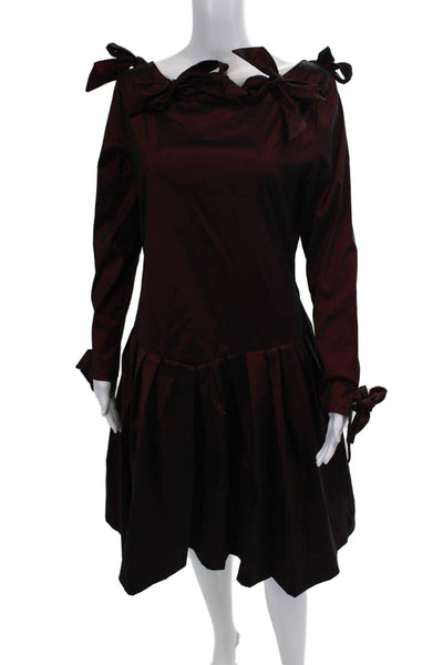 David Charles Girls Solid Round Neck Long Sleeve Dress Burgundy Size 16