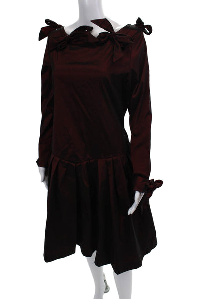 David Charles Girls Solid Round Neck Long Sleeve Dress Burgundy Size 16
