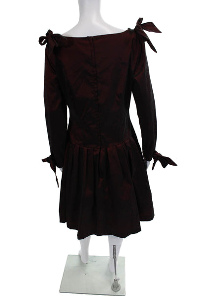 David Charles Girls Solid Round Neck Long Sleeve Dress Burgundy Size 16