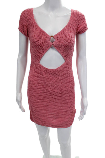 Callahan Womens Knit V Neck Cutout Mini Dress Pink Size S