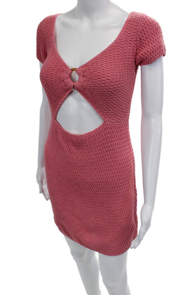 Callahan Womens Knit V Neck Cutout Mini Dress Pink Size S