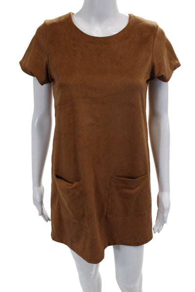 Jewel Exclusive Girls Short Sleeve Faux Suede Shift Dress Brown Size 16