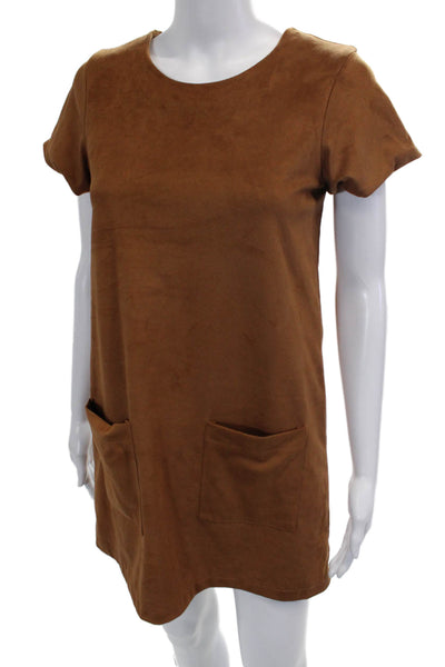 Jewel Exclusive Girls Short Sleeve Faux Suede Shift Dress Brown Size 16