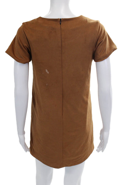 Jewel Exclusive Girls Short Sleeve Faux Suede Shift Dress Brown Size 16