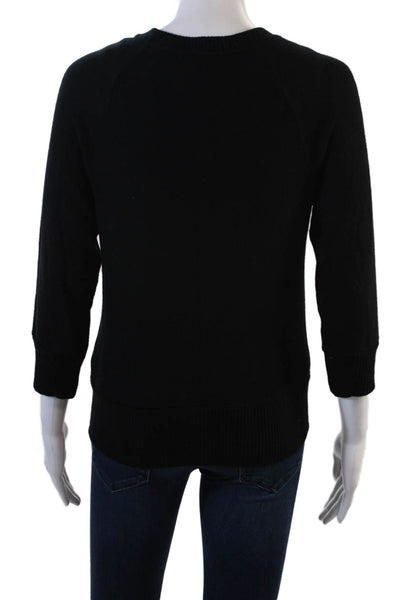Three Dots Womens 3/4 Sleeve Button Front V Neck Cardigan Sweater Black Medium