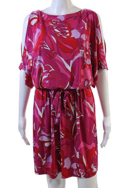 Trina Trina Turk Womens Half Sleeve Scoop Neck Abstract Dress Magenta Medium
